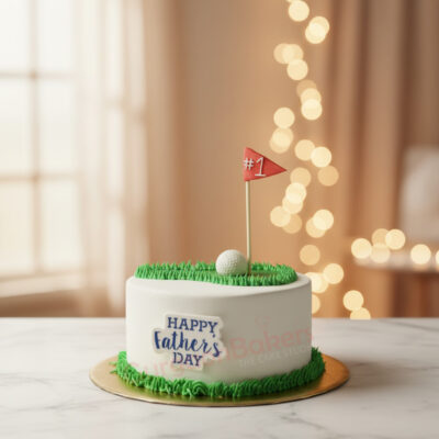 Golf-themed Father's Day cake with a #1 flag and grass decoration
