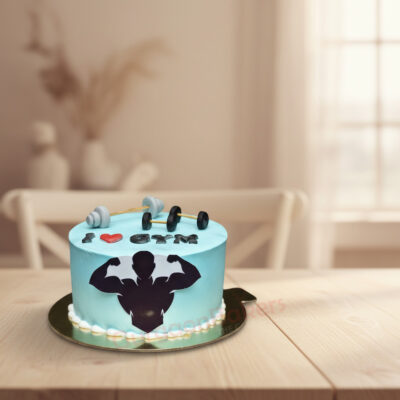 I Love Gym Cake with dumbbells and bodybuilding design