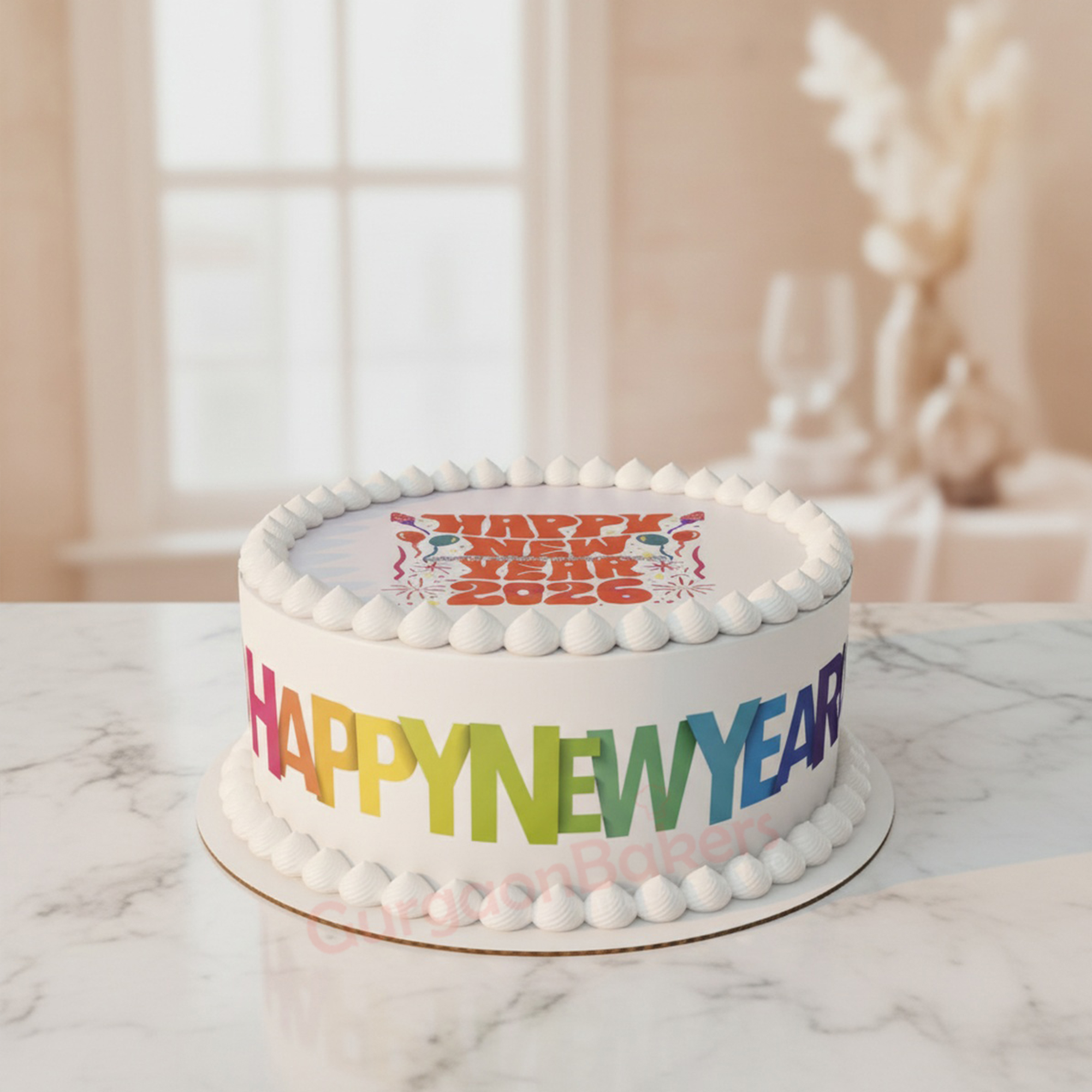 Joyful New Year Cake Colorful New Year cake with 'Happy New Year 2026' decoration