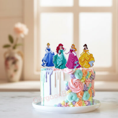 Princess Delight Cake with colorful frosting and princess figurines