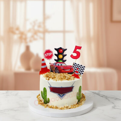 Racing Car Theme Cake for Boy with traffic lights and car decorations