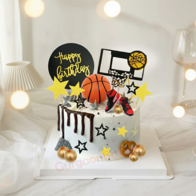 Slam Dunk Sports Cake featuring basketball theme decorations
