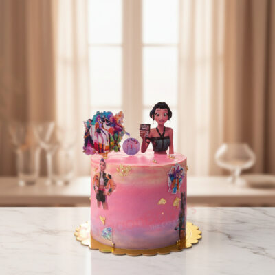 Custom K Pop Demon Hunters Cake with vibrant colors and character decorations