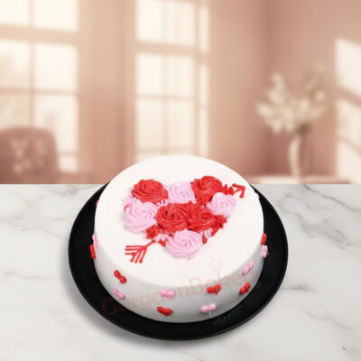Heartfelt Roses Valentine Cake decorated with pink and red roses