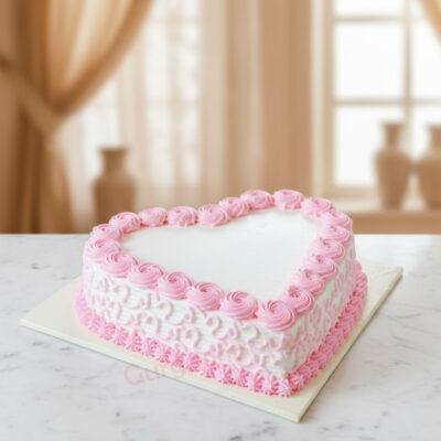 Valentine's Day Pink Heart Cake with decorative pink frosting