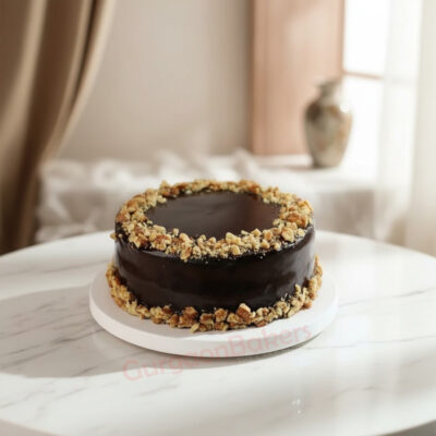 Decadent sugar-free chocolate cake with nuts