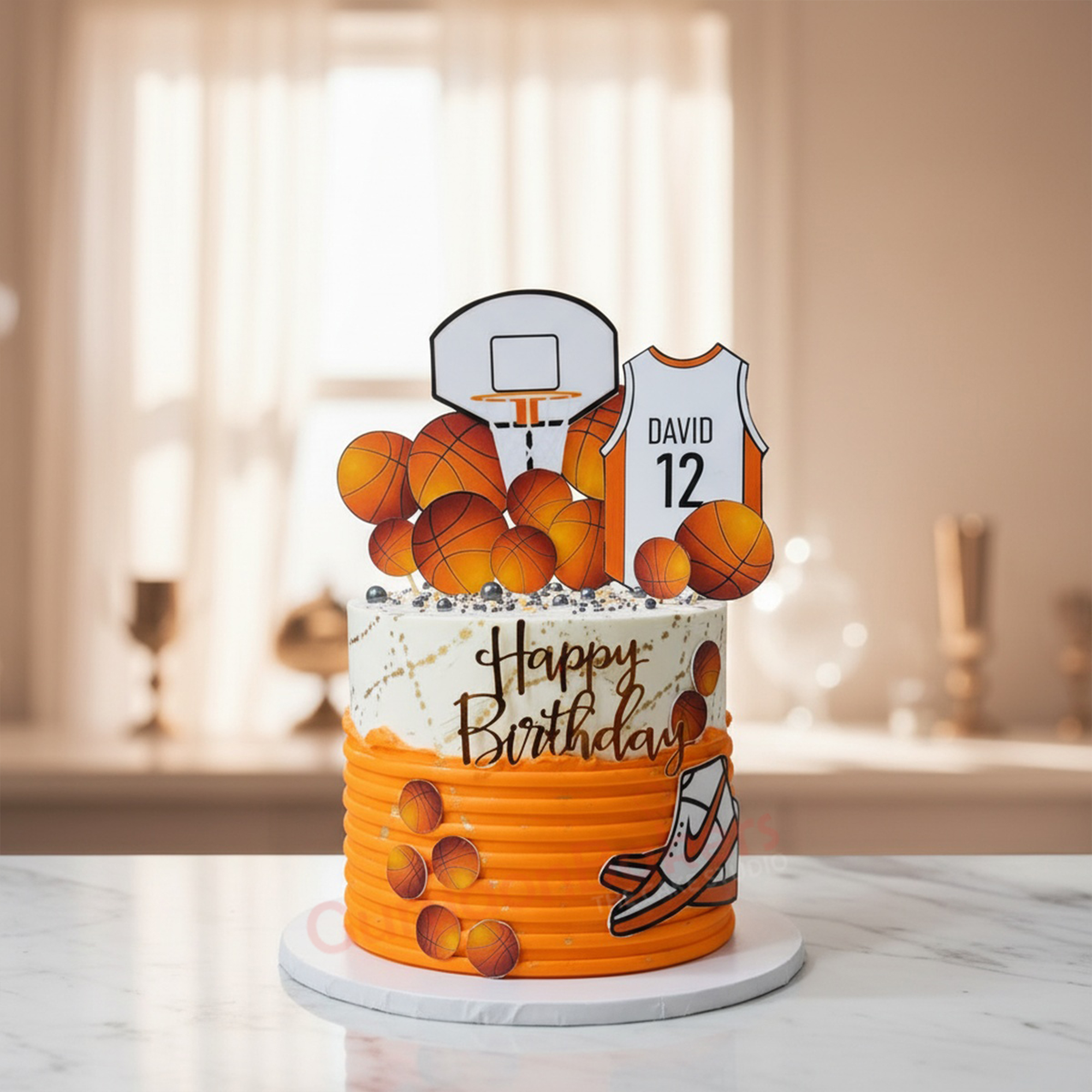 Slam Dunk Basketball Cake A vibrant basketball themed cake with orange frosting and sports decor in Gurgaon | Gurgaon Bakers