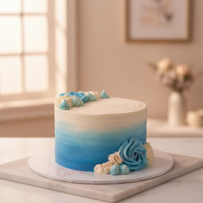Beautiful birthday smash cake decorated with blue and white frosting