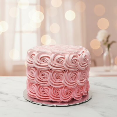 Blushing Rose Smash Cake beautifully decorated with pink roses.