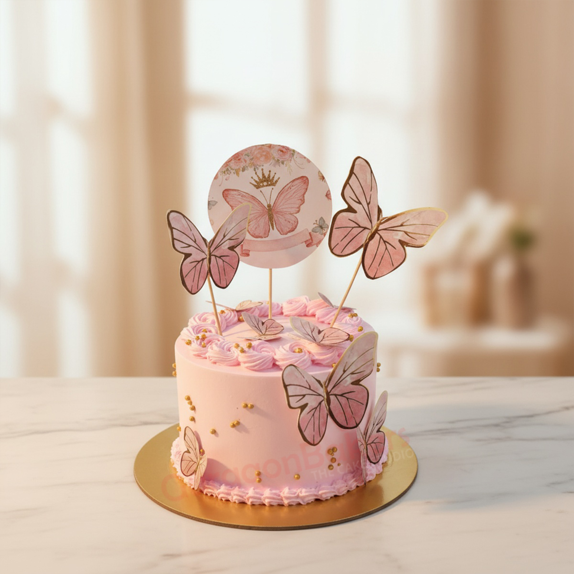 Butterfly Cake Design A beautifully crafted butterfly cake in pink with delicate decorations in Gurgaon | Gurgaon Bakers