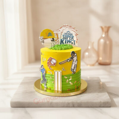 Chennai Super Kings IPL cake with cricket decoration