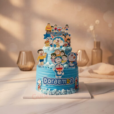 Colorful Doraemon birthday cake with character decorations in Gurgaon | Gurgaon Bakers