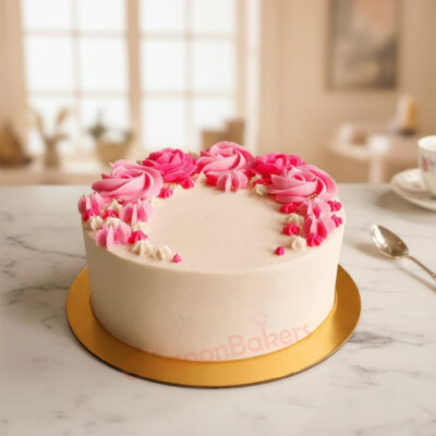 Beautiful floral smash cake decorated with pink roses