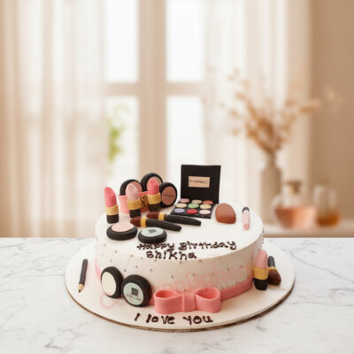 Glamorous makeup birthday cake with edible makeup items in Gurgaon | Gurgaon Bakers