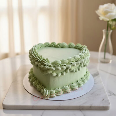 Minty Fresh Delight Cake with green frosting on a marble table