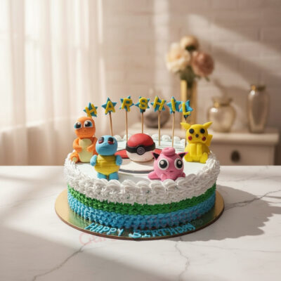 A beautifully decorated Pokémon-themed birthday cake with edible characters in Gurgaon | Gurgaon Bakers
