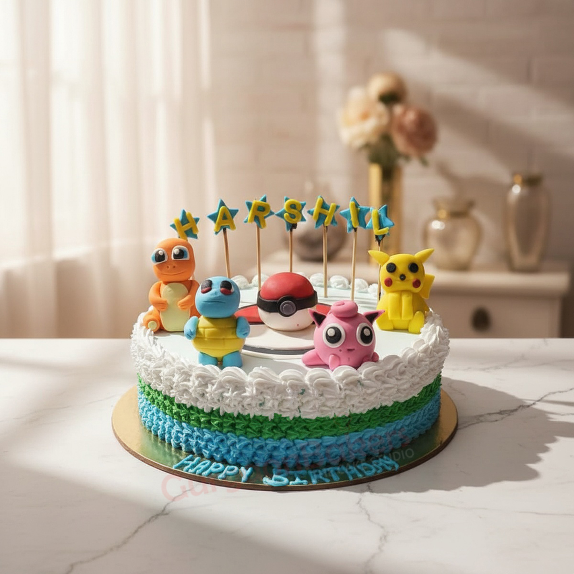 Pokémon-Themed Birthday Cake A beautifully decorated Pokémonthemed birthday cake with edible characters in Gurgaon | Gurgaon Bakers