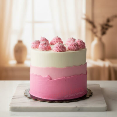 Pretty pink smash cake with decorative swirls