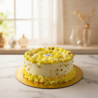 Delicious Rasmalai Cake with yellow frosting