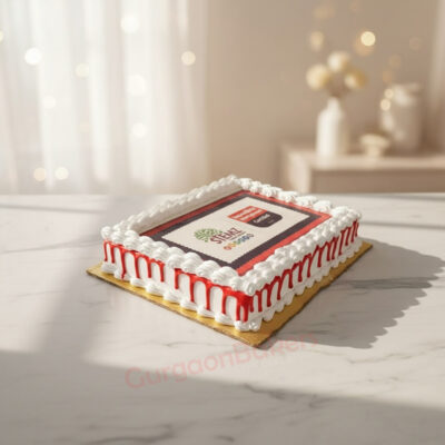 Rectangle corporate cake design with branding in Gurgaon | Gurgaon Bakers