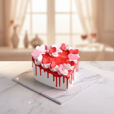 Valentine's Day heart cake design decorated with red and pink hearts in Gurgaon | Gurgaon Bakers