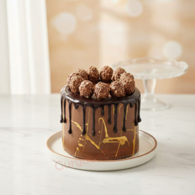 Deliciously decorated Rocher Cake topped with Ferrero Rocher chocolates in Gurgaon | Gurgaon Bakers