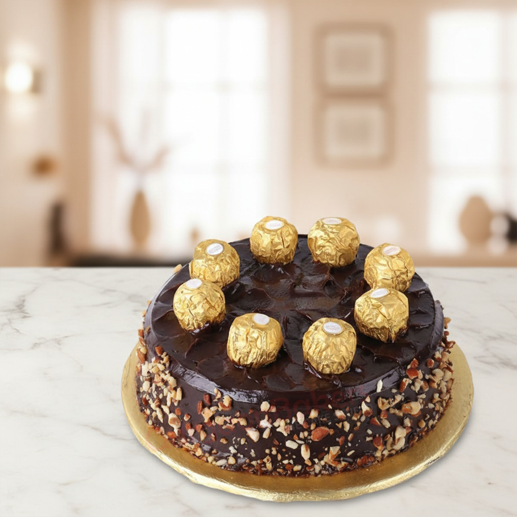 Almond Rocher Cake Almond Rocher Cake decorated with Ferrero Rocher chocolates in Gurgaon | Gurgaon Bakers