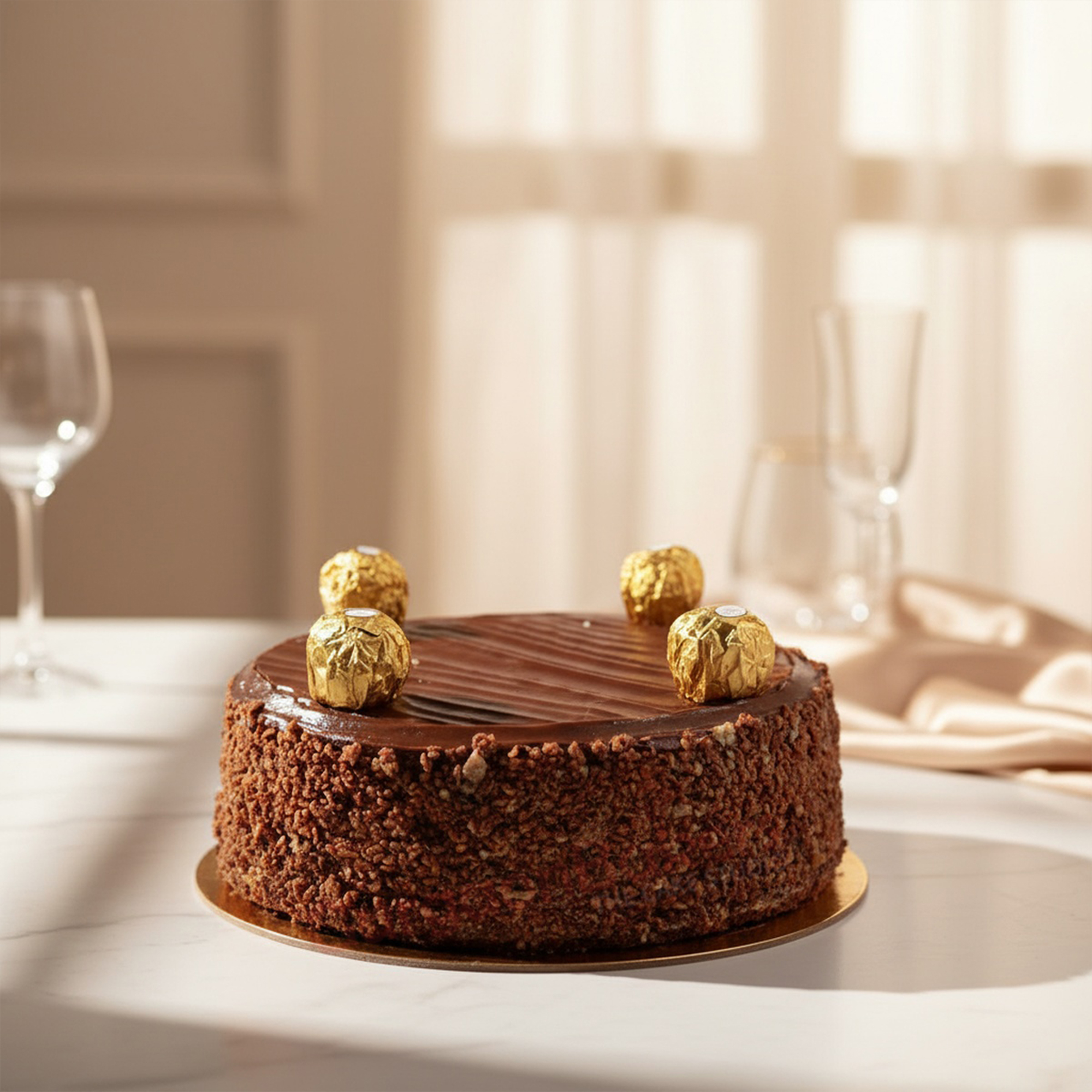 Decadent Ferrero Rocher Birthday Cake Indulgent birthday cake decorated with Ferrero Rocher chocolates in Gurgaon | Gurgaon Bakers