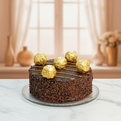 Decadent Chocolate Rocher Cake topped with Ferrero Rocher chocolates in Gurgaon | Gurgaon Bakers