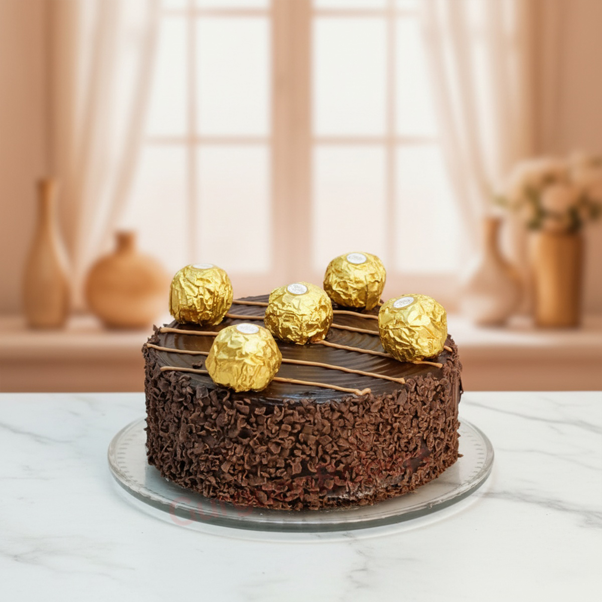 Decadent Chocolate Rocher Cake Decadent Chocolate Rocher Cake topped with Ferrero Rocher chocolates in Gurgaon | Gurgaon Bakers