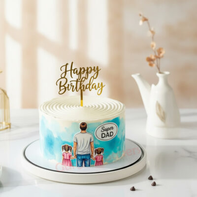 Super Dad birthday cake with a golden Happy Birthday topper in Gurgaon | Gurgaon Bakers