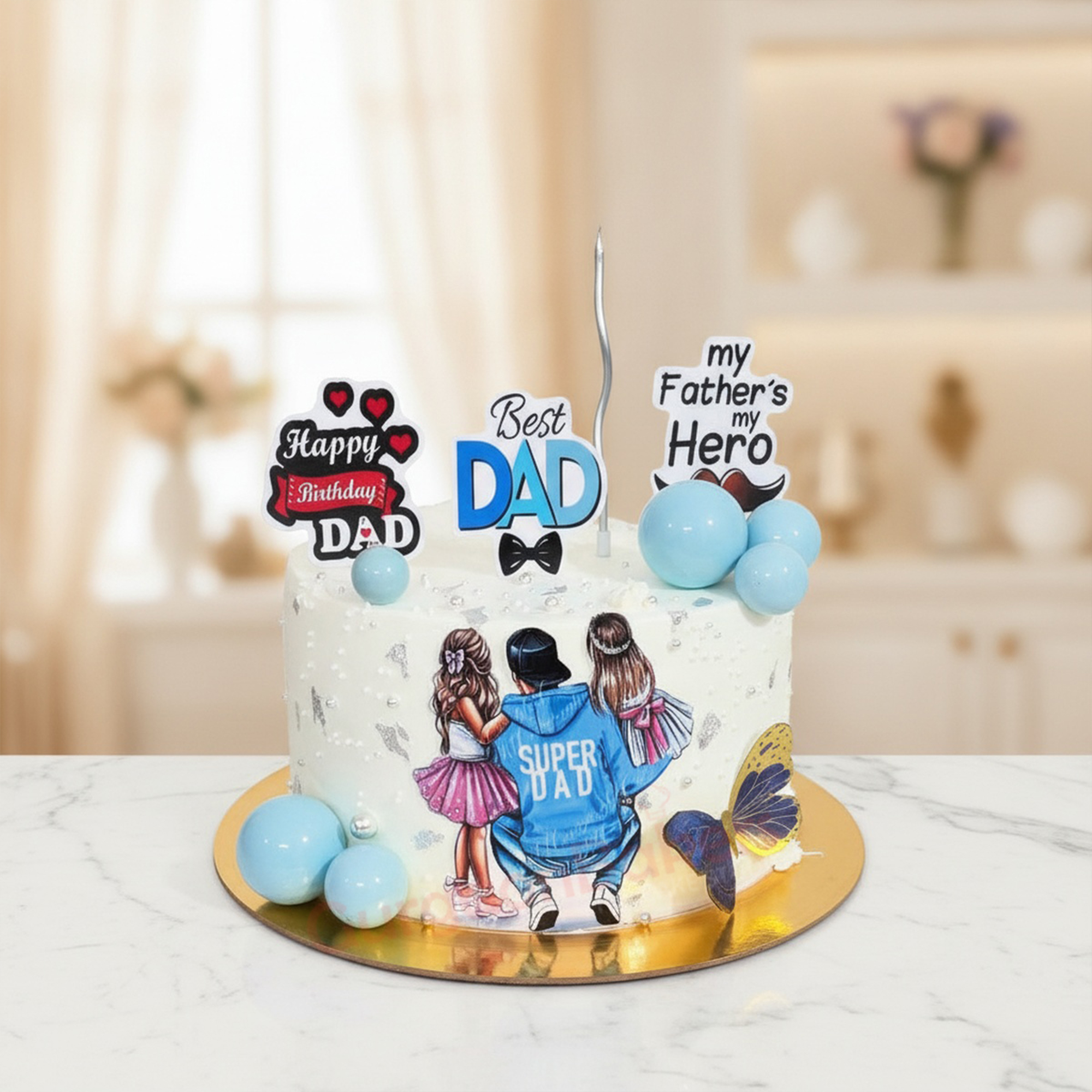 Super Daddy Cake A beautifully decorated Super Dad Cake with fun toppings and vibrant colors in Gurgaon | Gurgaon Bakers