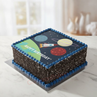 A beautifully designed planet cake for a birthday with vibrant colors and planets in Gurgaon | Gurgaon Bakers