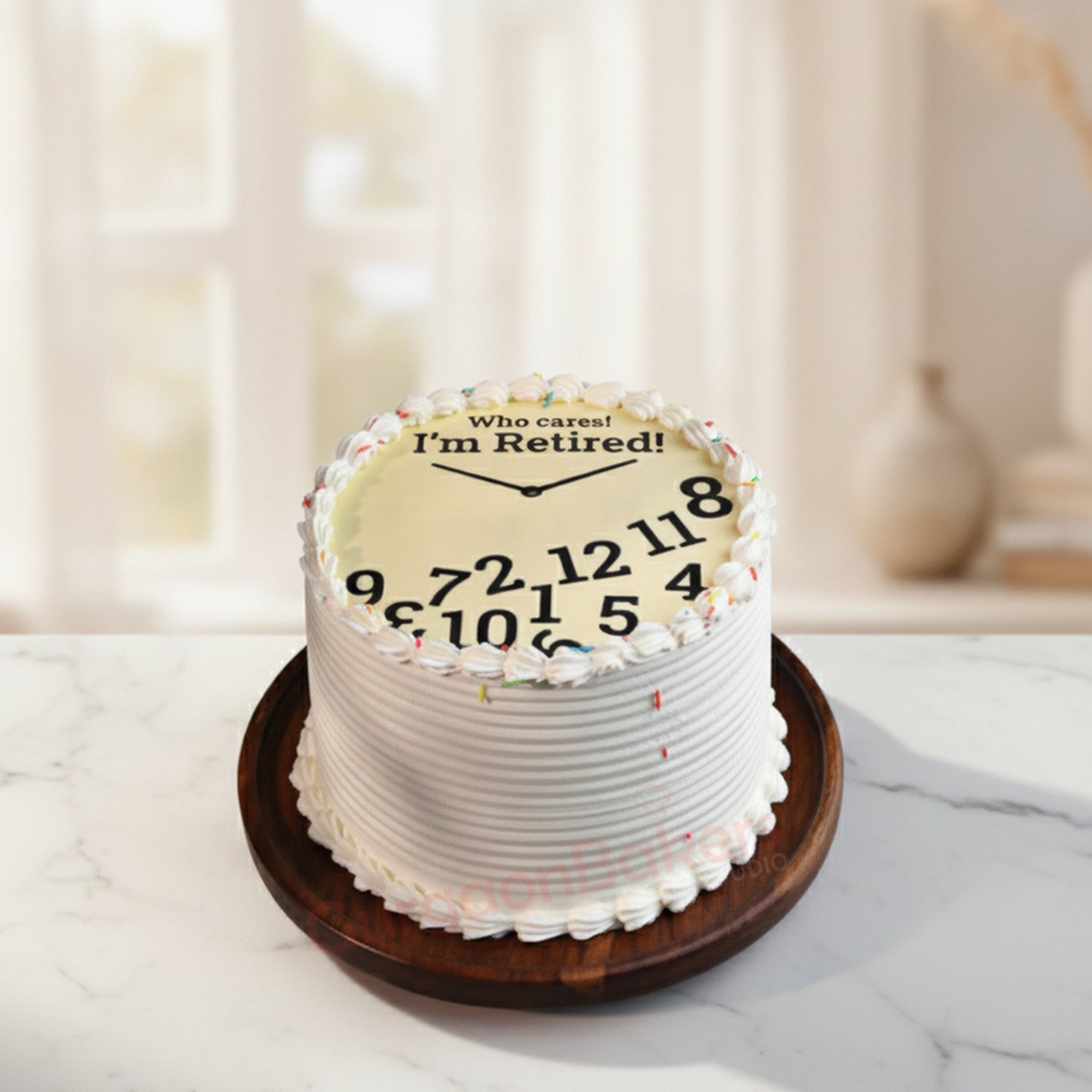 Retirement Clock Cake Custom retirement cake with clock design saying 'I'm Retired!' in Gurgaon | Gurgaon Bakers