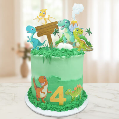 Custom dinosaur cake with cute dinosaur decorations for a child's birthday in Gurgaon | Gurgaon Bakers