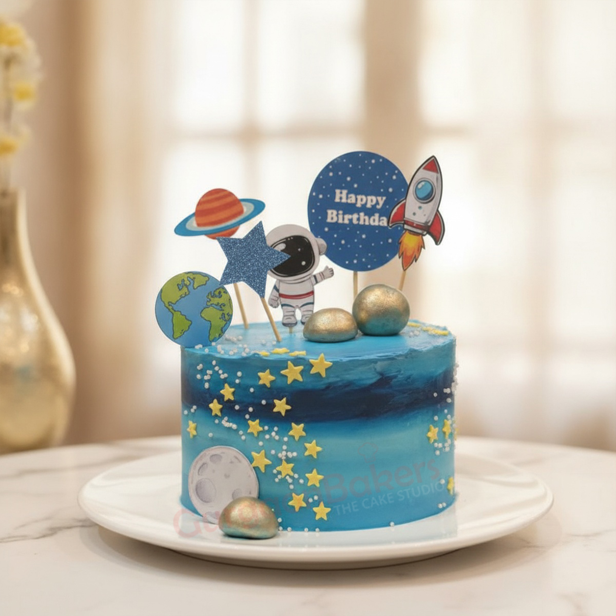 Cosmic Delight Galaxy Theme Cake A colorful galaxy theme cake with space decorations in Gurgaon | Gurgaon Bakers