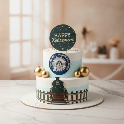 Retirement cake for government employee designed with Indian Railways theme in Gurgaon | Gurgaon Bakers