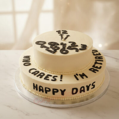 A beautifully decorated retirement cake with vibrant colors and a cheerful message in Gurgaon | Gurgaon Bakers