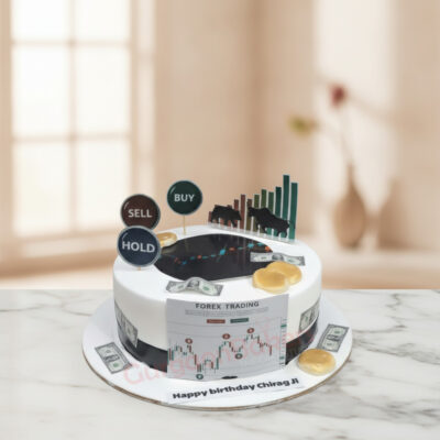Stock Market Theme Cake with edible decorations in Gurgaon | Gurgaon Bakers